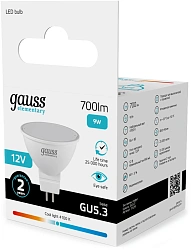 Лампа светодиодная Gauss Elementary 9Вт цок.:GU5.3 софит 12B св.свеч.бел.нейт. (упак.:10шт) (11529)