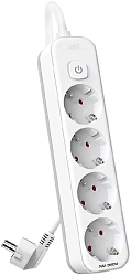 Сетевой фильтр Deli ET435 3м (4 розетки) белый (пакет ПЭ)