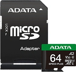 Флеш карта microSDXC 64GB A-Data UD64GUI3V30A2SP-RA1 Speed Plus + adapter