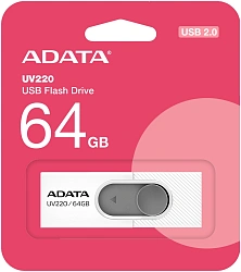 Флеш Диск A-Data 64Gb UV220 AUV220-64G-RWHGY USB2.0 белый/серый