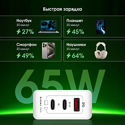 Сетевое зар./устр. Digma Pro DPW6B 65W 3.25A (PD+QC) 2хUSB-C/USB-A универсальное белый (DPW6B5GX12WH)