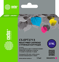 Картридж струйный Cactus CS-EPT2713 27XL пурпурный (17мл) для Epson WorkForce WF-3620/3640/7110/7210 с чипом