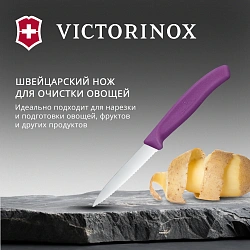 Нож кухонный Victorinox Swiss Classic (6.7635.C1) для чистки овощей и фруктов лезв.80мм серрейт. заточка пурпурный
