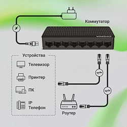 Коммутатор Digma DSW-108GE DSW-108GEV2 (L2) 8x1Гбит/с неуправляемый