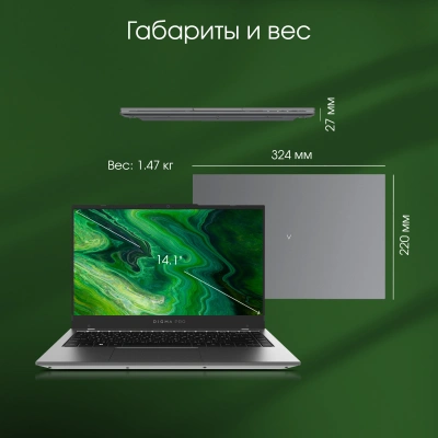 Ноутбук Digma Pro Fortis Core i3 1005G1 8Gb SSD512Gb Intel UHD Graphics 14.1" IPS FHD (1920x1080) Windows 11 Pro grey WiFi BT Cam 4000mAh (DN14P3-8DXW01)