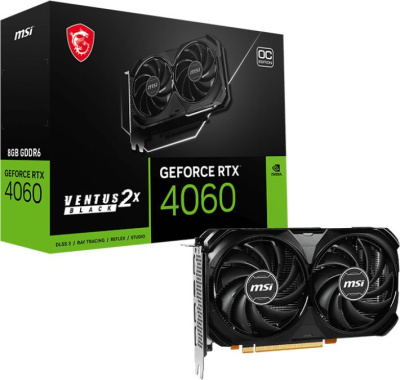 Видеокарта MSI PCI-E 4.0 RTX 4060 VENTUS 2X BLACK 8G OC NVIDIA GeForce RTX 4060 8Gb 128bit GDDR6 2490/17000 HDMIx1 DPx3 HDCP Ret