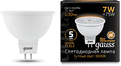 Лампа светодиодная Gauss Black 7Вт цок.:GU5.3 рефлек. 220B св.свеч.бел.теп. MR16 (упак.:10шт) (101505107)