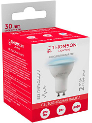 Лампа светодиодная Thomson TH-B2327 8Вт цок.:GU10 полусф. 220B св.свеч.бел.хол. MR16 (упак.:1шт)