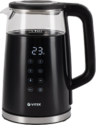 Чайник электрический Vitek VT-8827 1.7л. 2200Вт черный корпус: стекло/металл