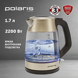 Чайник электрический Polaris PWK 1760CGL 1.7л. 2150Вт шампань/черный корпус: стекло/металл