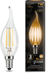 Лампа светодиодная Gauss Filament 7Вт цок.:E14 свеча 220B св.свеч.бел.теп. CF35 (упак.:1шт) (104801107)