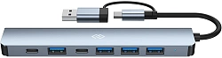 Разветвитель USB-C + USB-A Digma DHUB-7USB-AC 7порт. серебристый