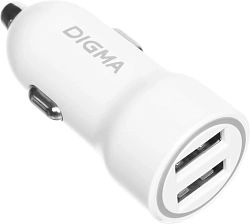 Автомобильное зар./устр. Digma DGC1С 12W 2.4A 2xUSB белый (DGC1C2LX22WH)