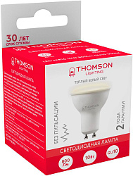 Лампа светодиодная Thomson TH-B2055 10Вт цок.:GU10 полусф. 220B св.свеч.бел.теп. MR16 (упак.:1шт)