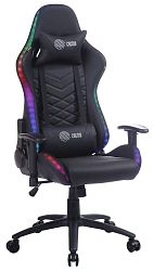 Кресло игровое Cactus CS-CHR-0099BL с RGB подсветкой черный экокожа с подголов. крестов. сталь