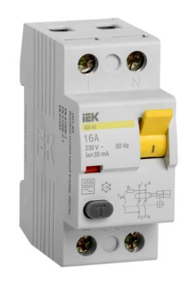 Выключатель дифф.тока УЗО IEK MDV10-2-016-030 ВД1-63 16A 30мА AC 2П 230В 2мод белый (упак.:1шт)