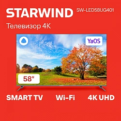 Телевизор LED Starwind 58" SW-LED58UG401 Яндекс.ТВ Frameless стальной 4K Ultra HD 60Hz DVB-T DVB-T2 DVB-C DVB-S DVB-S2 USB WiFi Smart TV