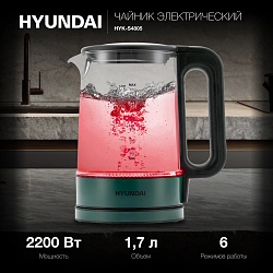 Чайник электрический Hyundai HYK-S4805 1.7л. 2200Вт темно-зеленый корпус: стекло/пластик