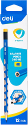 Карандаш ч/г Deli EC016-HB U-Touch HB шестигран. синий (12шт) ластик