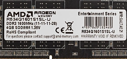 Память DDR3 4Gb 1600MHz AMD R534G1601S1SL-U R5 RTL PC3-12800 CL11 SO-DIMM 204-pin 1.35В Ret