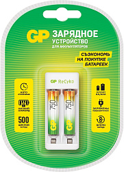 Зарядное устройство GP Rechargeable E211/75AAAHCCS-2CR1 AA/AAA NiMH 750mAh (2шт) блистер