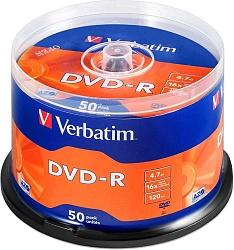Диск DVD-R Verbatim 4.7Gb 16x Cake Box (50шт) (43548)