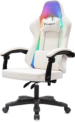 Кресло игровое Knight Wolf RGB белый экокожа/сетка с подголов. крестов. пластик