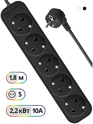 Сетевой удлинитель Defender M518 1.8м (5 розеток) черный (коробка)