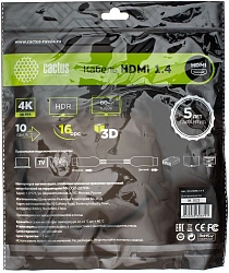 Кабель аудио-видео Cactus CS-HDMI.1.4-5 HDMI (m)/HDMI (m) 5м. позолоч.конт. черный