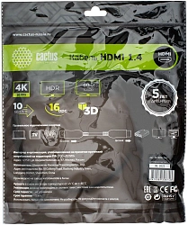 Кабель аудио-видео Cactus CS-HDMI.1.4-1 HDMI (m)/HDMI (m) 1м. позолоч.конт. черный