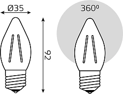Лампа филам. Gauss Filament 7Вт цок.:E27 свеча 220B св.свеч.бел.теп. (упак.:1шт) (103802107)