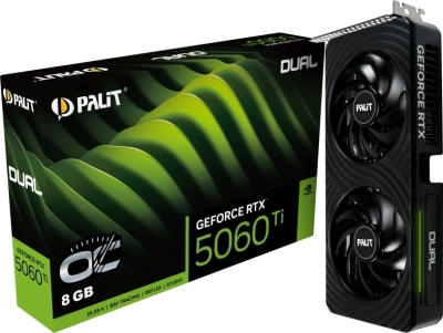 Видеокарта Palit PCI-E 5.0 PA-RTX5060Ti DUAL OC NVIDIA GeForce RTX 5060TI 8Gb 128bit GDDR7 2407/28000 HDMIx1 DPx3 HDCP Ret