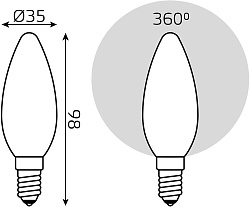 Лампа филам. Gauss Filament 5Вт цок.:E14 свеча 220B св.свеч.бел.теп. (упак.:1шт) (103201105)