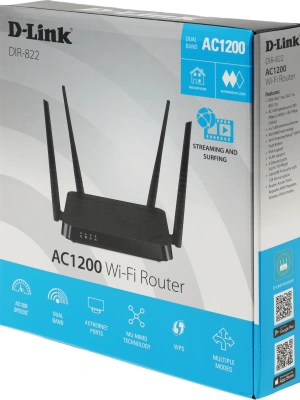 Роутер беспроводной D-Link DIR-822/RU (DIR-822/RU/E1A) AC1200 10/100BASE-TX черный