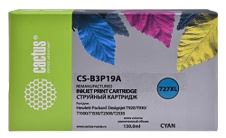 Картридж струйный Cactus CS-B3P19A №727 голубой (130мл) для HP DJ T920/T1500 с чипом