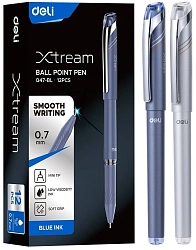 Ручка шариков. Deli Xtream (EQ47-BL) d=0.7мм син. черн. карт.уп. игловидный пиш. наконечник резин. манжета чернила пониженной вязкости