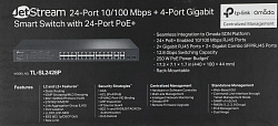 Коммутатор TP-Link SL2428P (L2) 24x100Мбит/с 4x1Гбит/с 2xКомбо(1000BASE-T/SFP) 24PoE+ 250W управляемый