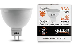 Лампа светодиодная Gauss Elementary MR16 3.5Вт цок.:GU5.3 спот 220B св.свеч.бел.теп. (упак.:10шт) (13514)
