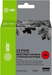 Картридж струйный Cactus CS-PG40 PG-40 черный (18мл) для Canon Pixma MP150/MP160/MP170/MP180/MP210/MP220/MP450/MP460/MP470/iP1200/iP1300/iP1600/iP1700/iP1800/iP190 с чипом