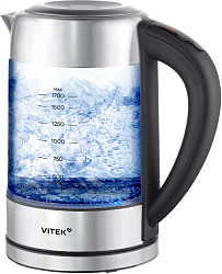 Чайник электрический Vitek VT-WK1046 1.7л. 2200Вт черный/серебристый корпус: стекло/металл