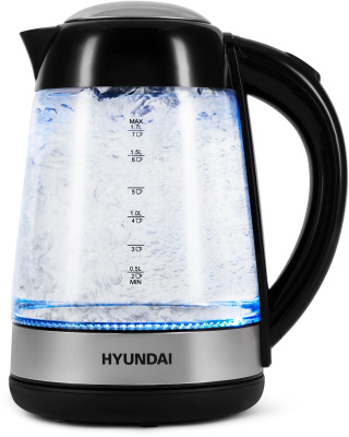 Чайник электрический Hyundai HYK-G3803 1.7л. 2200Вт черный/серебристый корпус: стекло