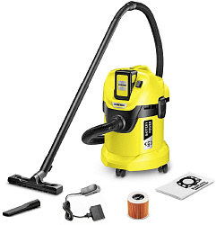 Строительный пылесос Karcher WD 3 Battery Set *EU-II 300Вт (уборка: сухая/влажная/выдув/сбор воды) желтый