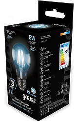 Лампа филам. Gauss Filament A60 6Вт цок.:E27 груша 220B св.свеч.бел.нейт. (упак.:10шт) (102802206)