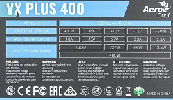 Блок питания Aerocool ATX 400W VX PLUS 400W (20+4pin) 120mm fan 2xSATA RTL