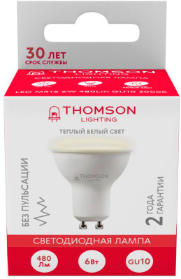Лампа светодиодная Thomson TH-B2051 6Вт цок.:GU10 рефлек. 220B 3000K св.свеч.бел.теп. MR16