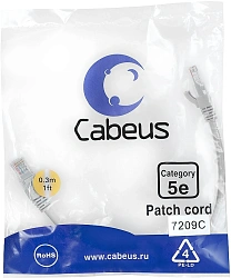 Патч-корд Cabeus PC-UTP-RJ45-CAT.5E-0.3M U/UTP RJ-45 вил.-вилка RJ-45 кат.5E 0.3м серый ПВХ