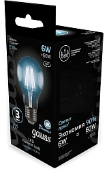 Лампа филам. Gauss Filament A60 6Вт цок.:E27 груша 220B св.свеч.бел.нейт. (упак.:10шт) (102802206)