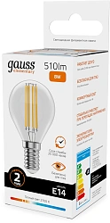 Лампа филам. Gauss Filament 8Вт цок.:E14 шар 220B св.свеч.бел.теп. (упак.:10шт) (52118)