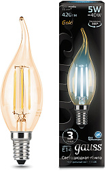 Лампа филам. Gauss Filament 5Вт цок.:E14 свеча 220B св.свеч.бел.нейт. (упак.:1шт) (104801805)