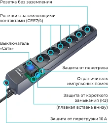 Сетевой фильтр Pilot S-MAX 10м (6 розеток) серый (коробка)